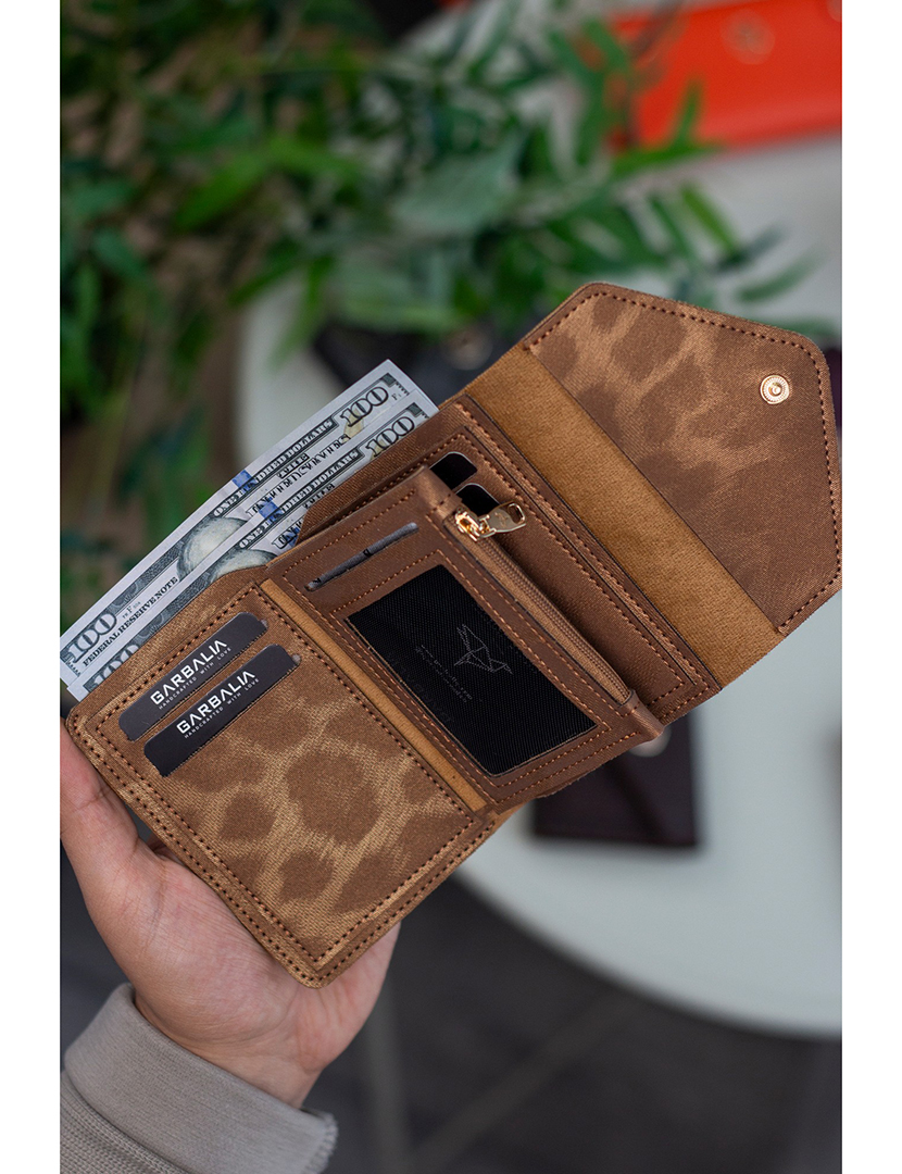 Carteira Senhora Columbia Dourado com Padrão Leopardo