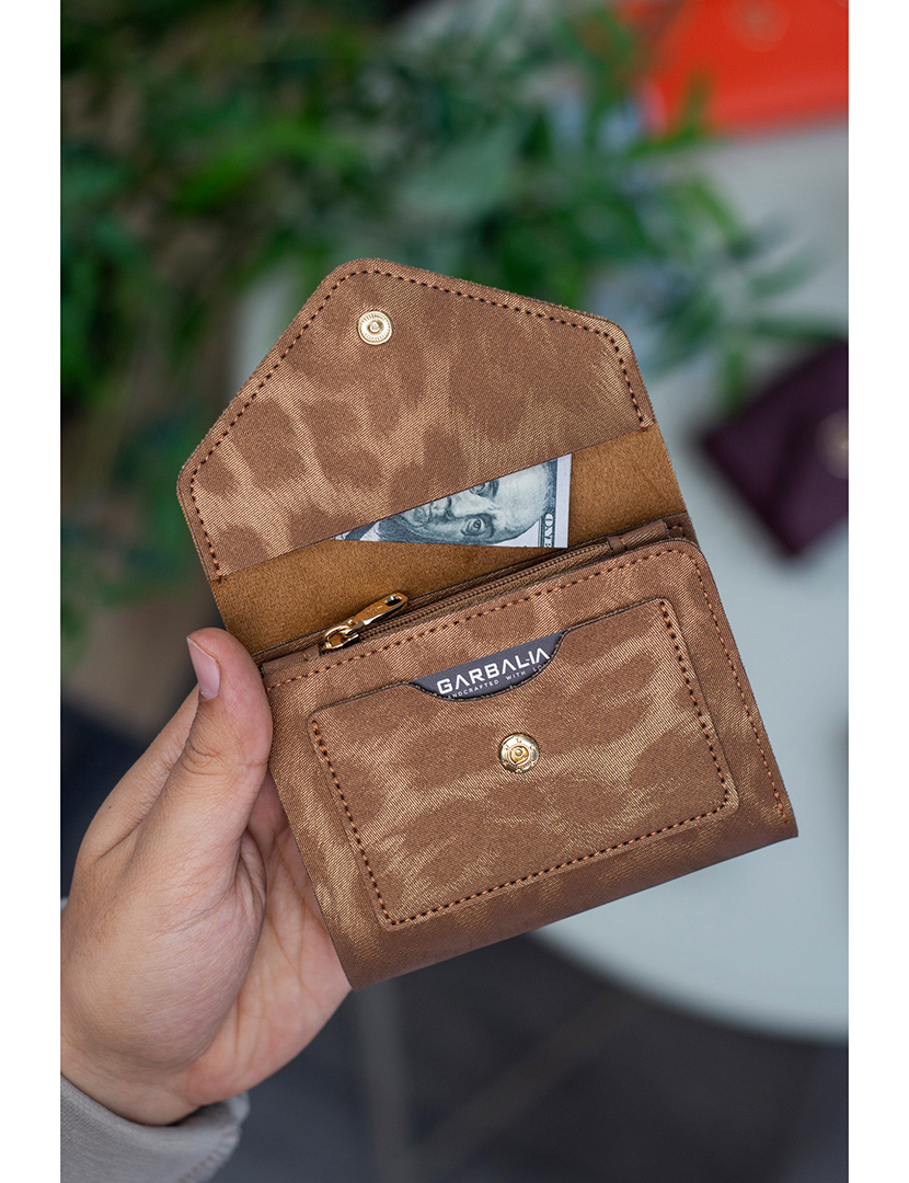 Carteira Senhora Columbia Dourado com Padrão Leopardo