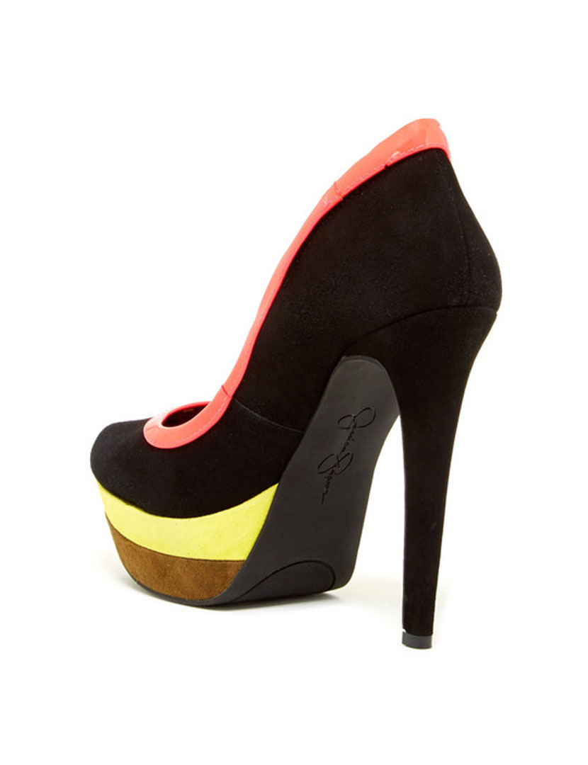 Sapatos Compensado Preto Multicolor