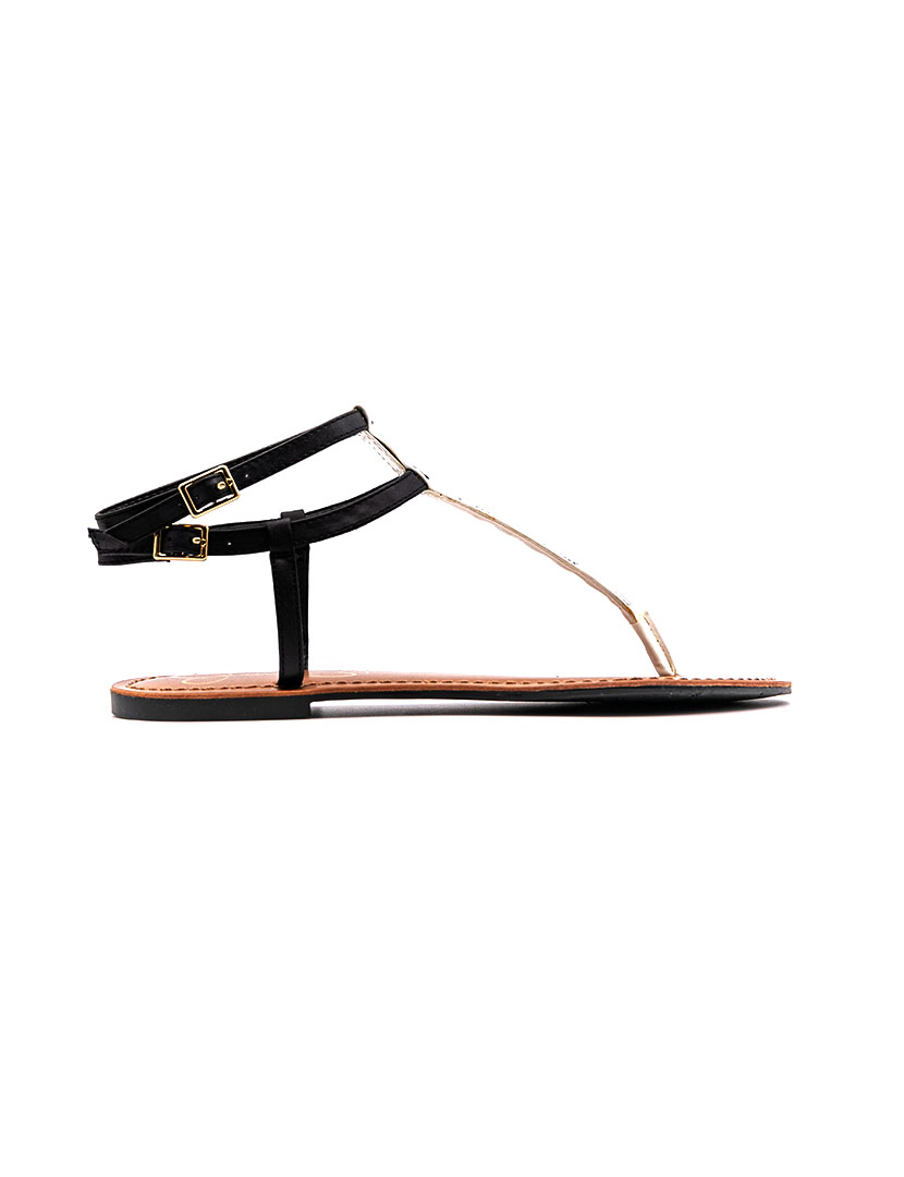 Sandálias Rasas Kabii Preto e Branco