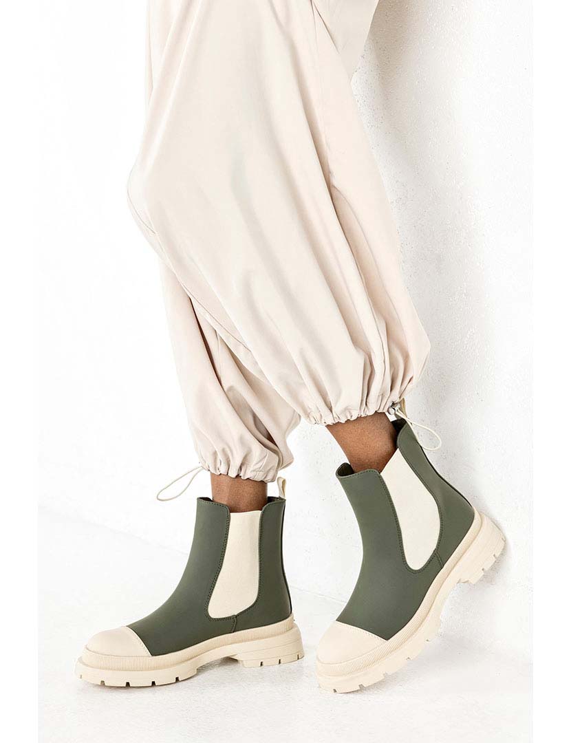 Botins Chelsea Verde e Bege