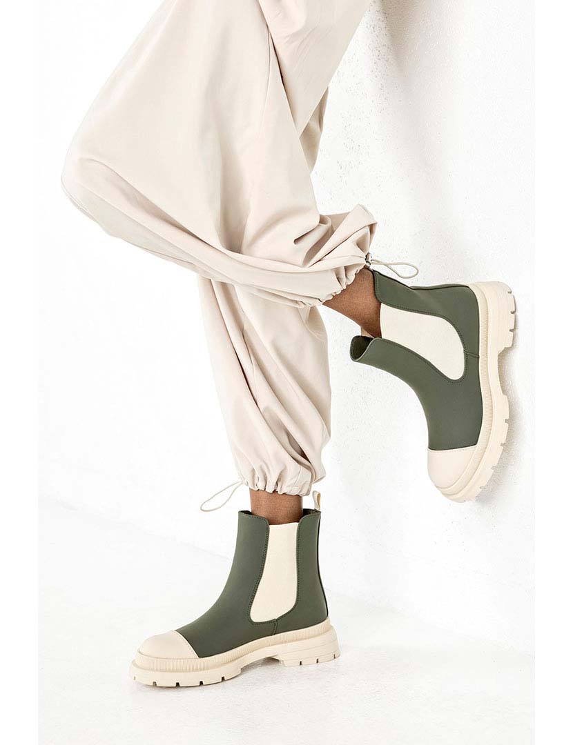 Botins Chelsea Verde e Bege