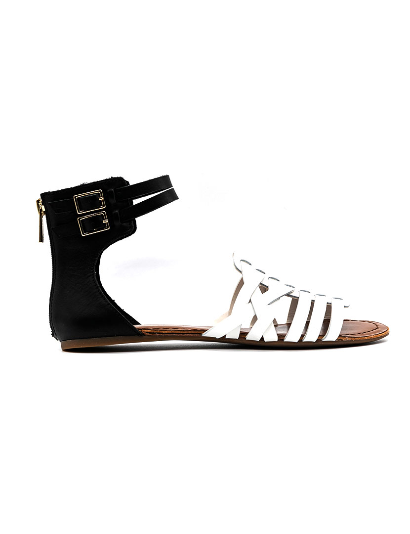 Sandálias Rasas Rumorre Preto e Branco 