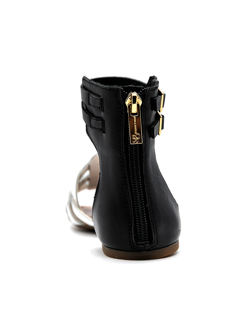 Sandálias Rasas Rumorre Preto e Branco 