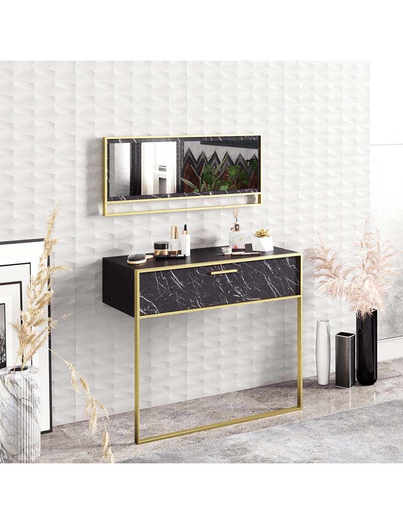 Consola Polka Aynalı Dourado/Preto