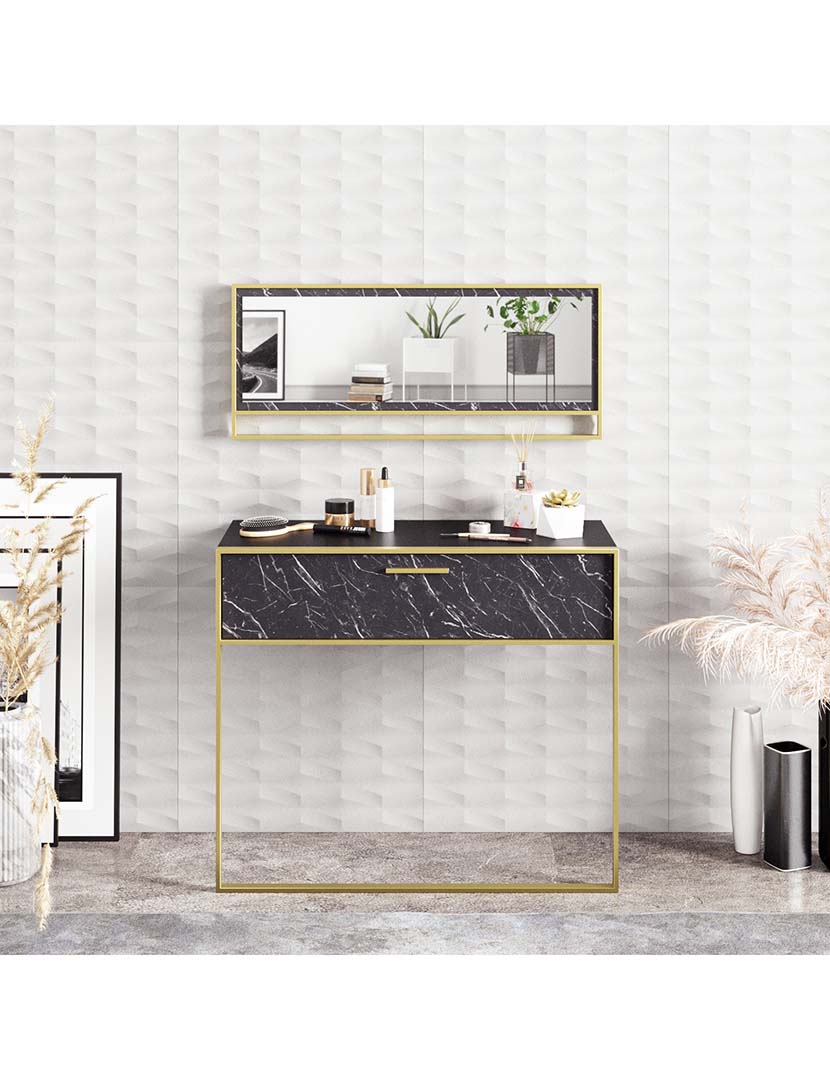 Consola Polka Aynalı Dourado/Preto