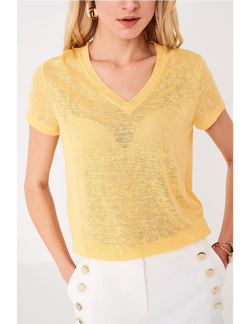 T-Shirt decote em V Amarelo