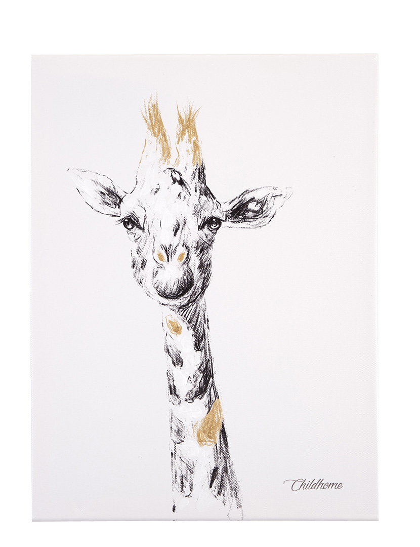Quadro Pintado A Óleo Girafa + Dourado