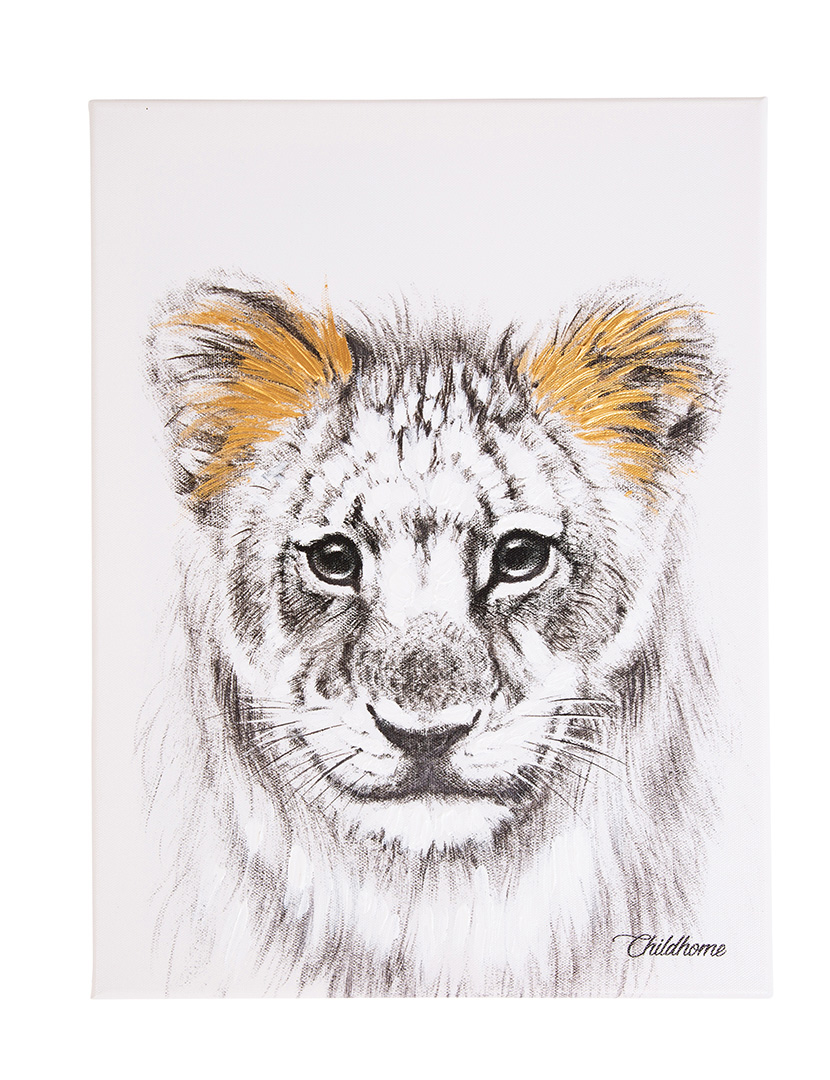 Quadro Pintado A Óleo Leão + Dourado