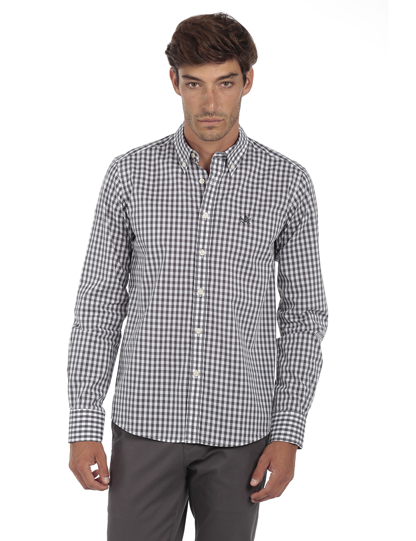 Camisa Homem Algodão Cinzento