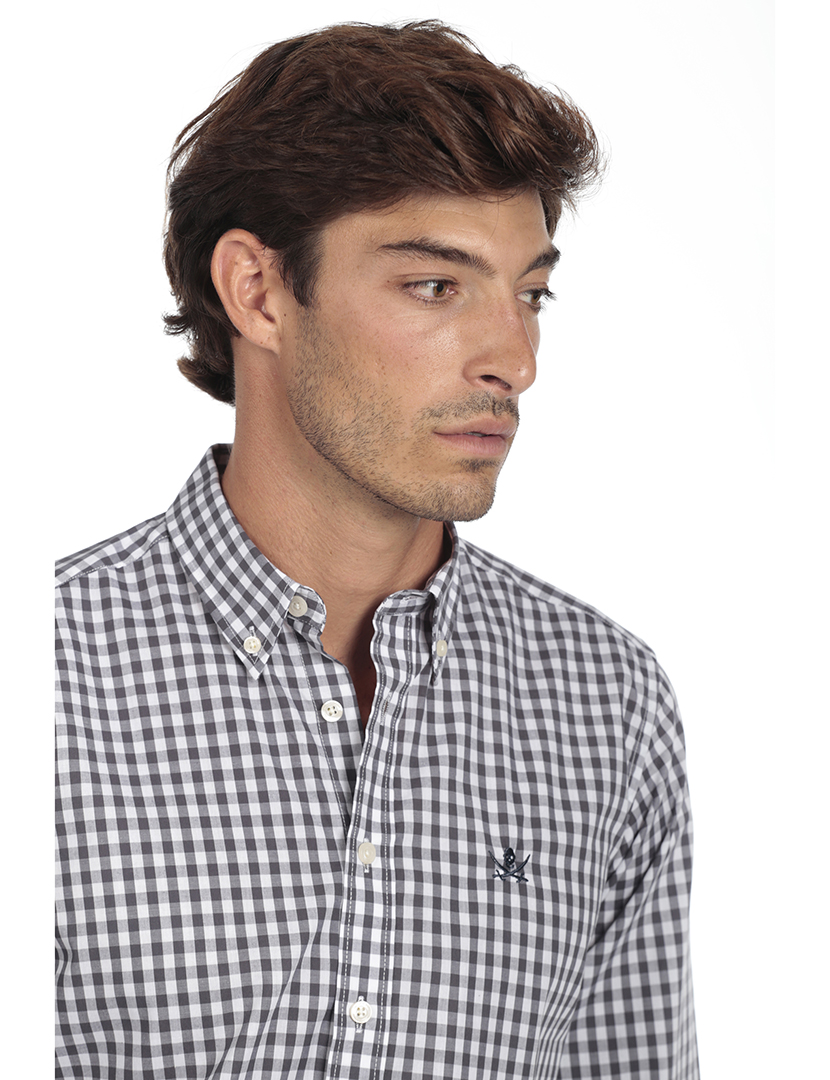 Camisa Homem Algodão Cinzento