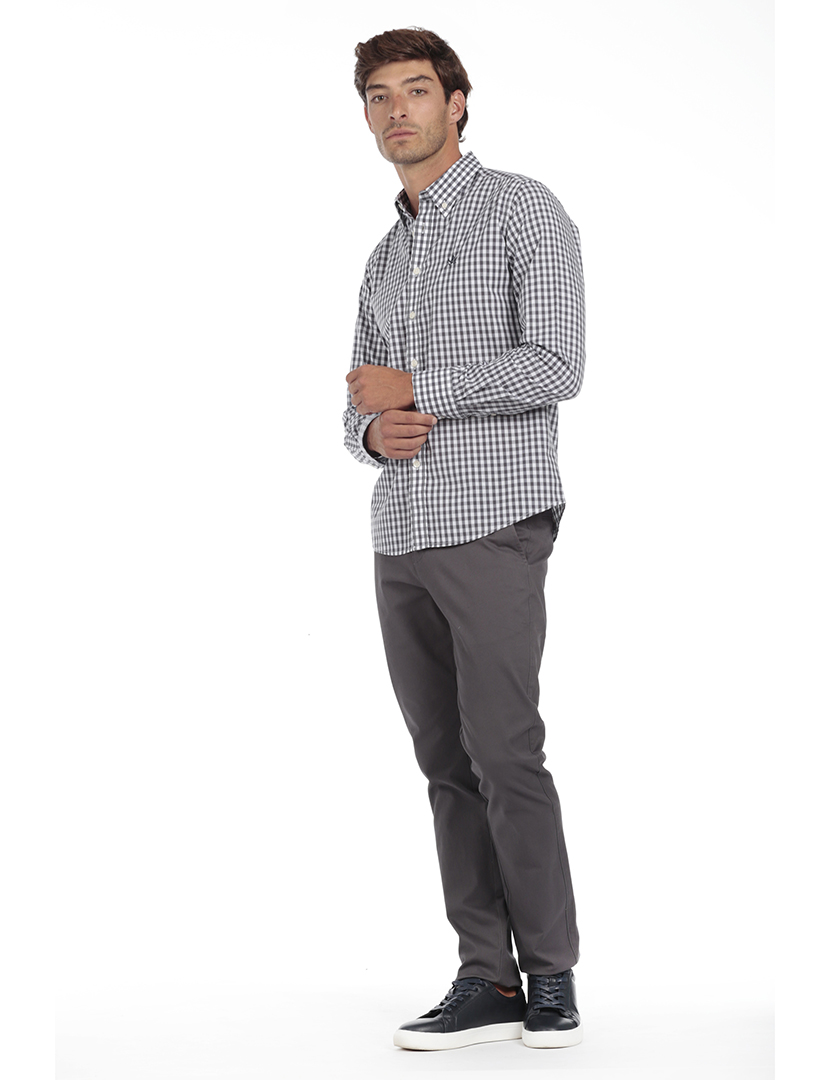 Camisa Homem Algodão Cinzento