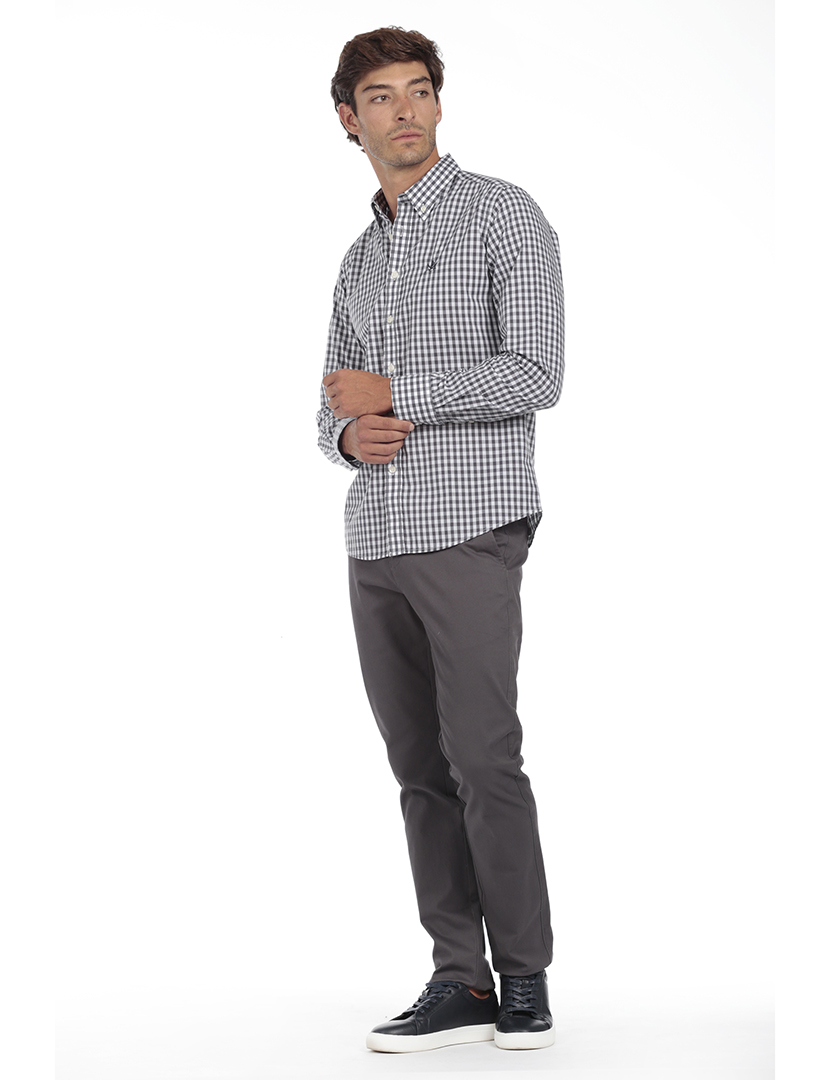 Camisa Homem Algodão Cinzento