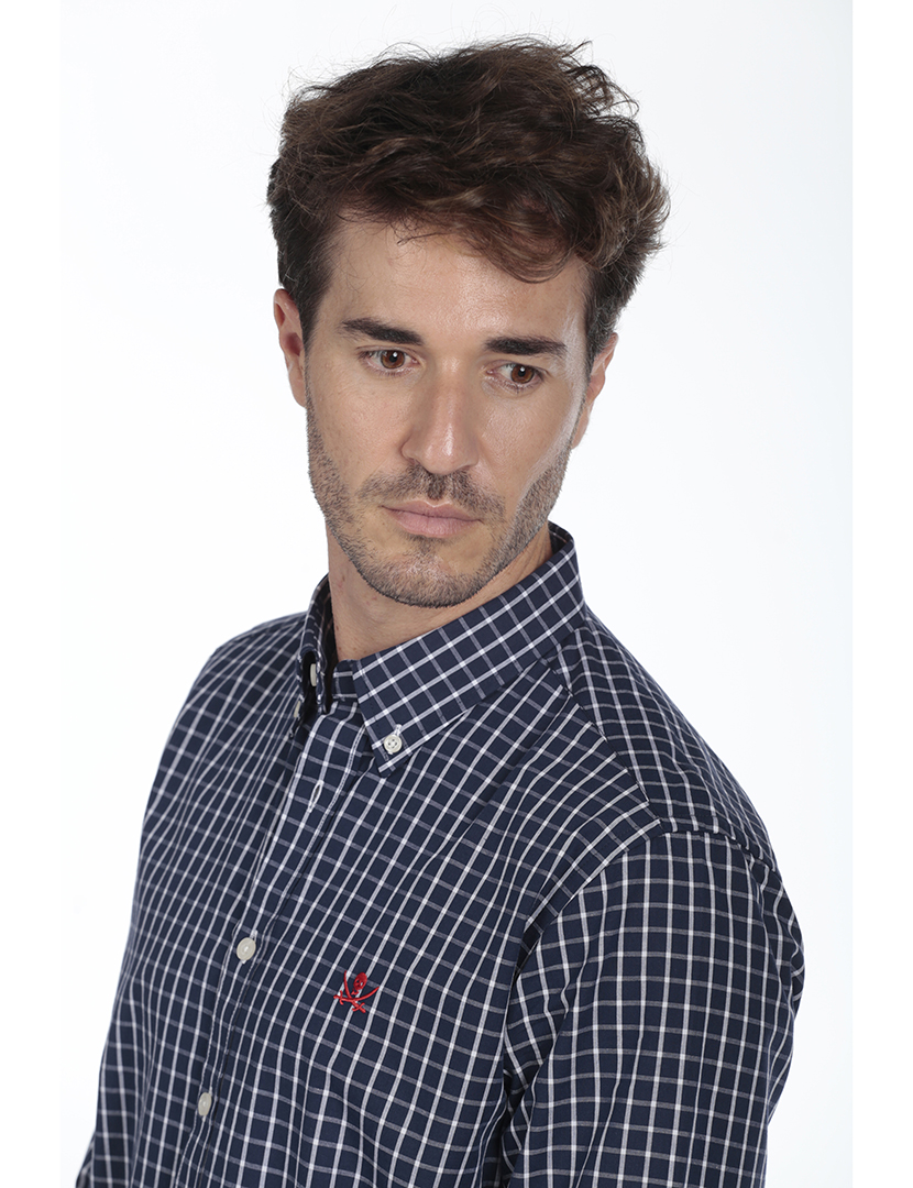 Camisa Homem Algodão Azul