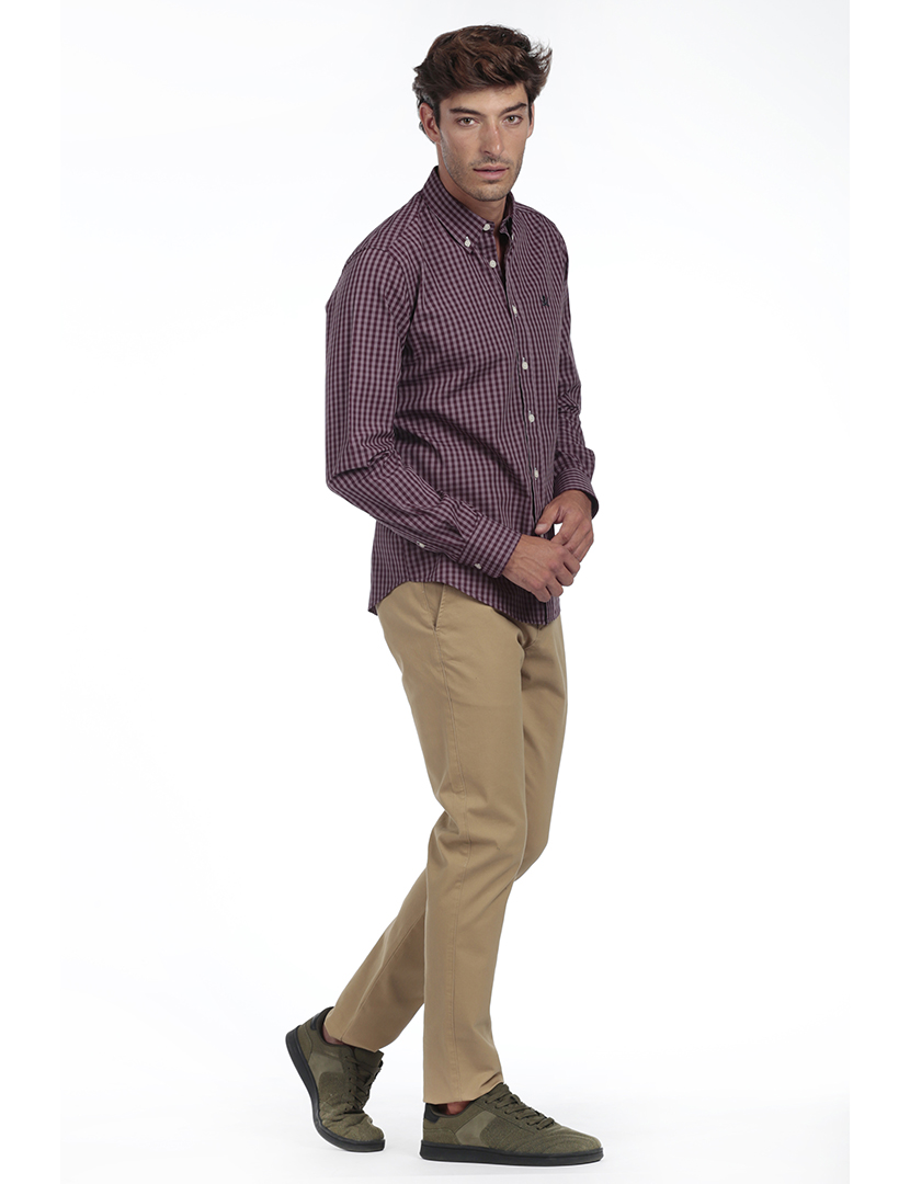 Camisa Homem Algodão Castanho