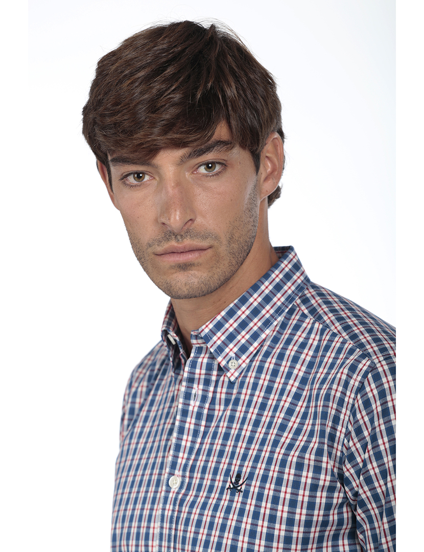 Camisa Homem Algodão Azul e Vermelho MultiCor