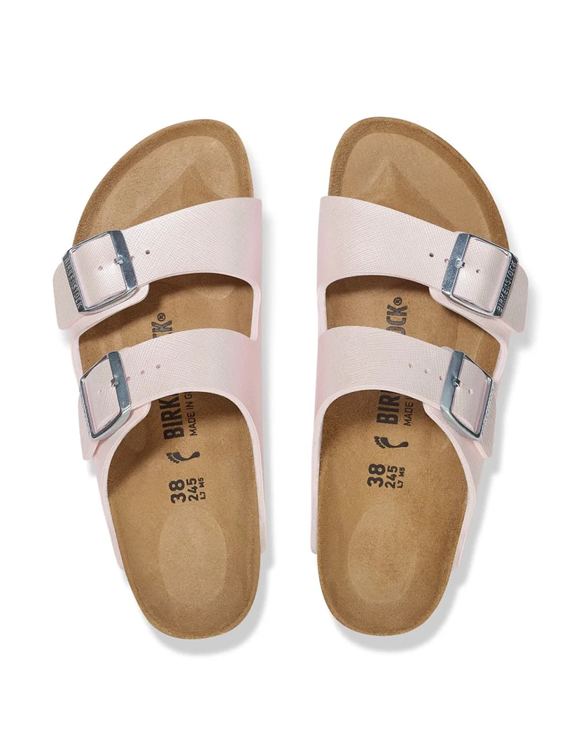 Sandálias Arizona Bs Birko-Flor Embossed Saffiano Iridescent Rosa Estreito