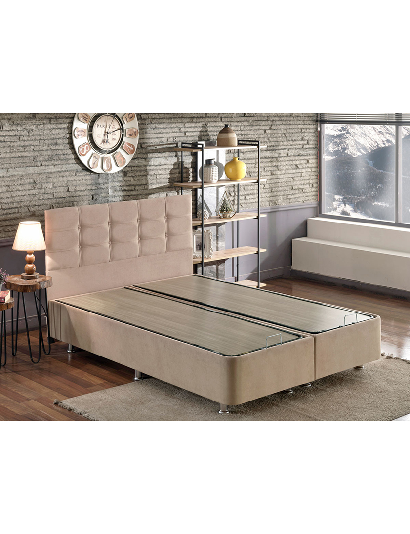 Base de cama e cabeceira para cama individual castanho claro