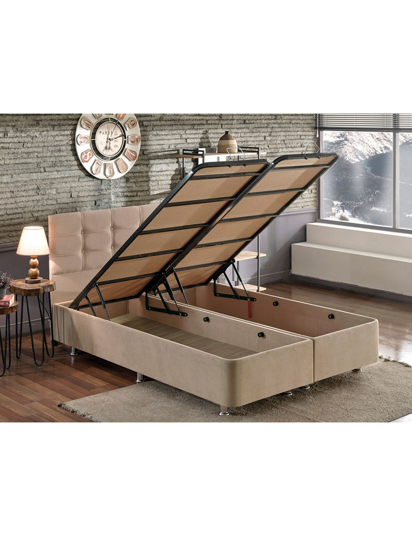 Base de cama e cabeceira para cama individual castanho claro