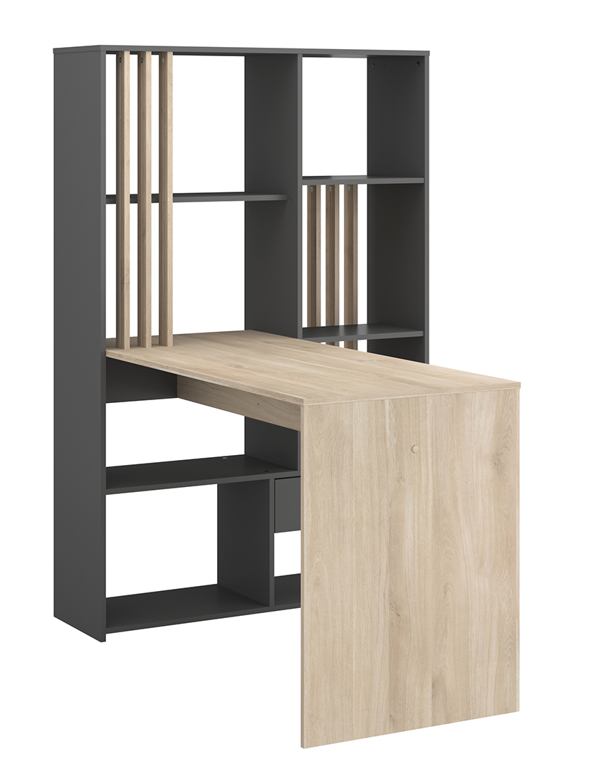 Secretária Shadow Carvalho e Cinza Escuro