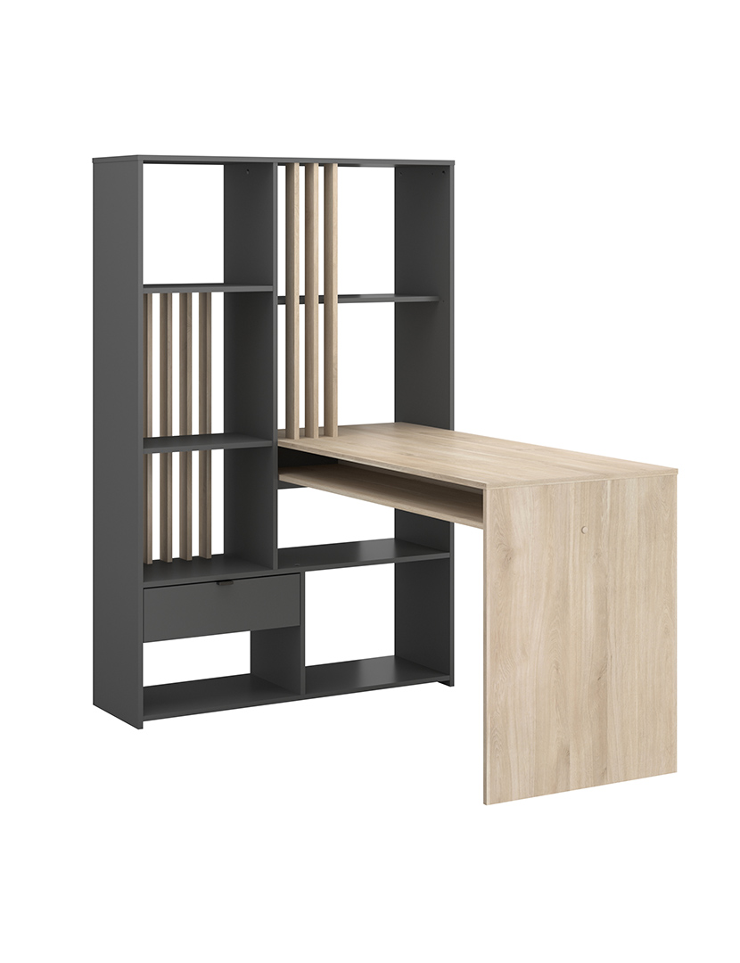 Secretária Shadow Carvalho e Cinza Escuro