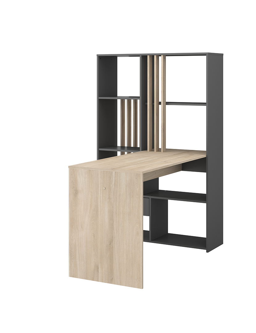 Secretária Shadow Carvalho e Cinza Escuro