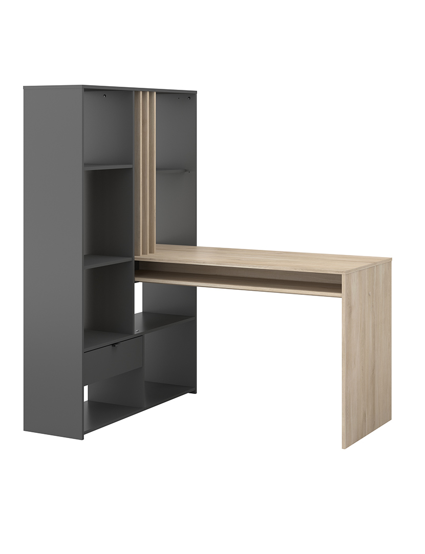 Secretária Shadow Carvalho e Cinza Escuro