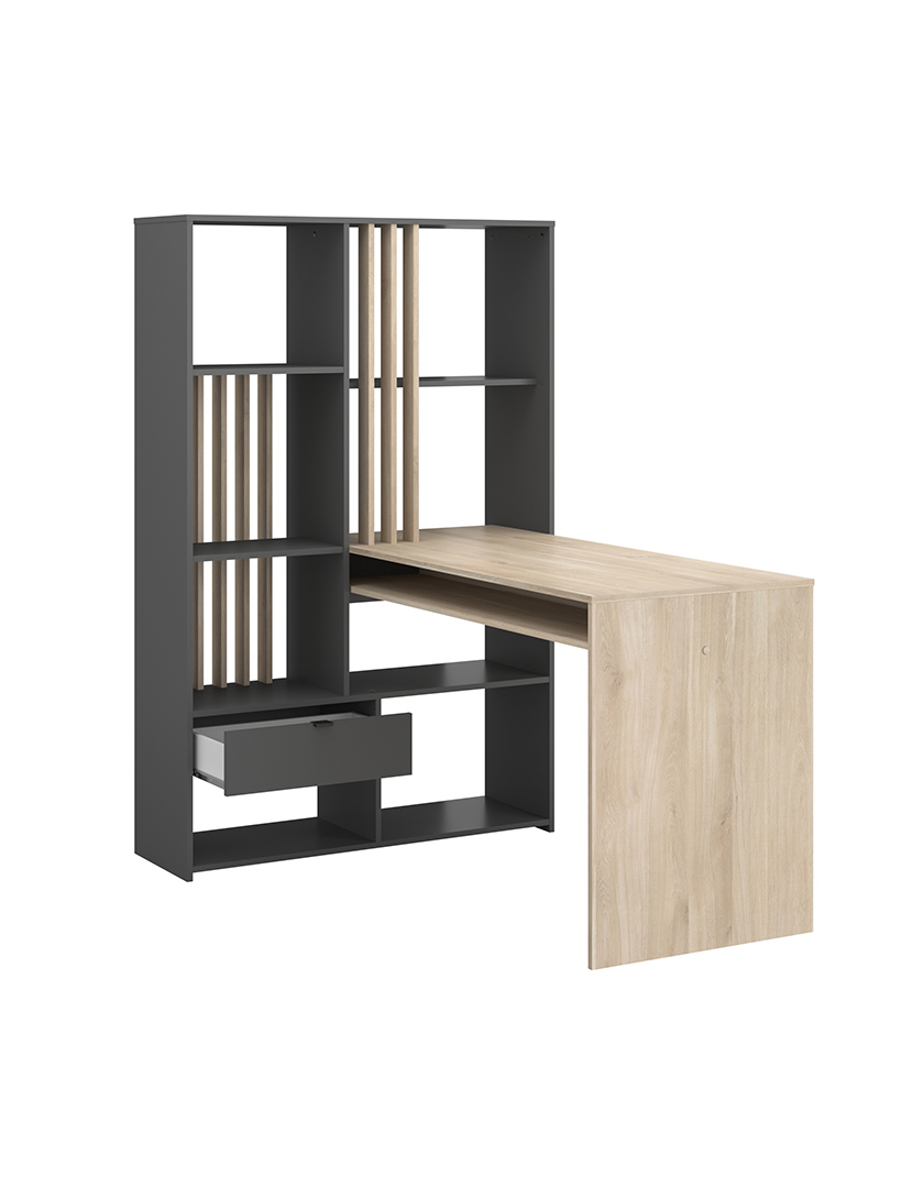 Secretária Shadow Carvalho e Cinza Escuro