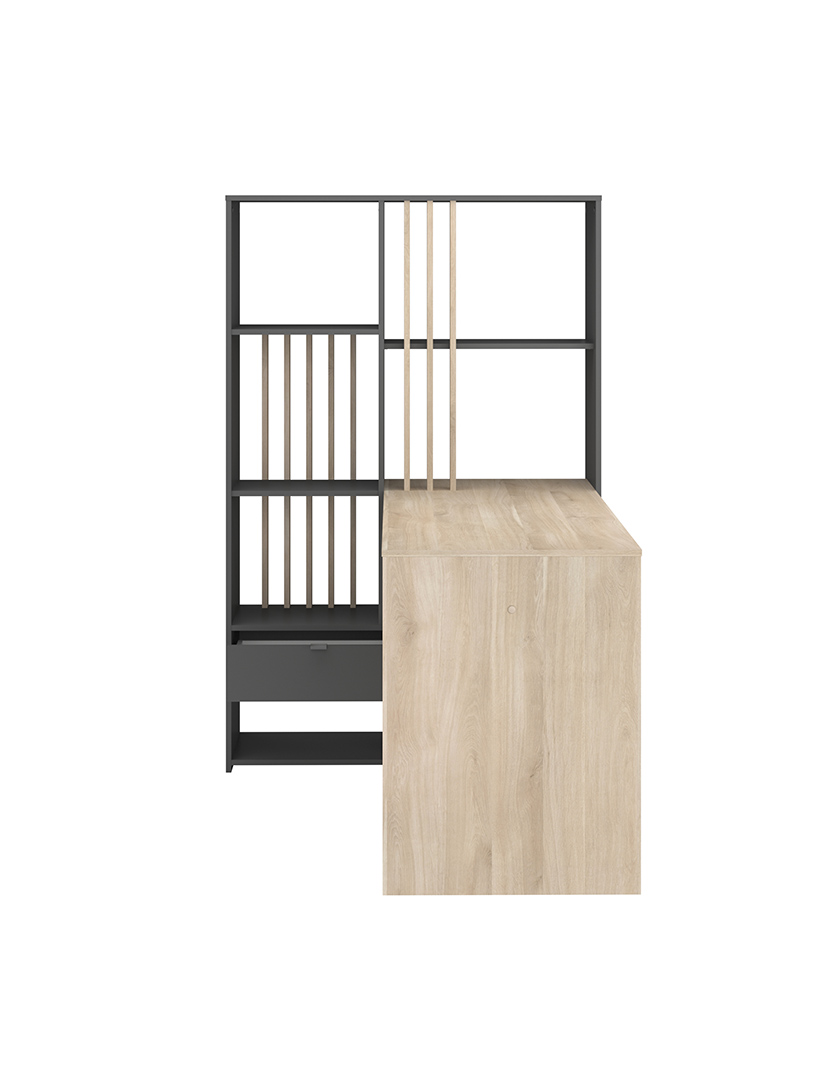 Secretária Shadow Carvalho e Cinza Escuro