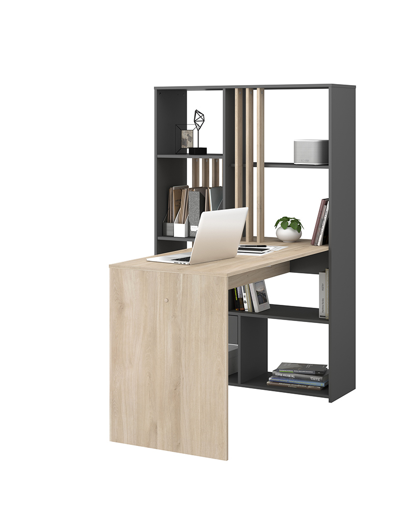 Secretária Shadow Carvalho e Cinza Escuro