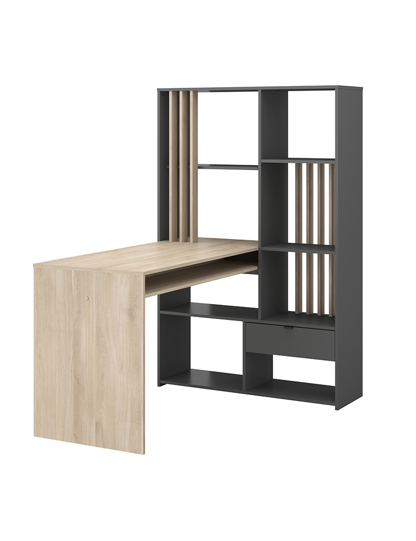 Secretária Shadow Carvalho e Cinza Escuro