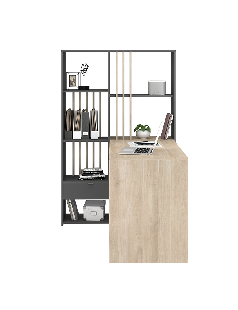 Secretária Shadow Carvalho e Cinza Escuro