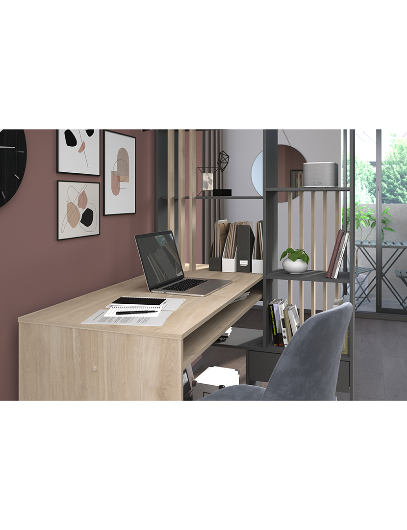 Secretária Shadow Carvalho e Cinza Escuro