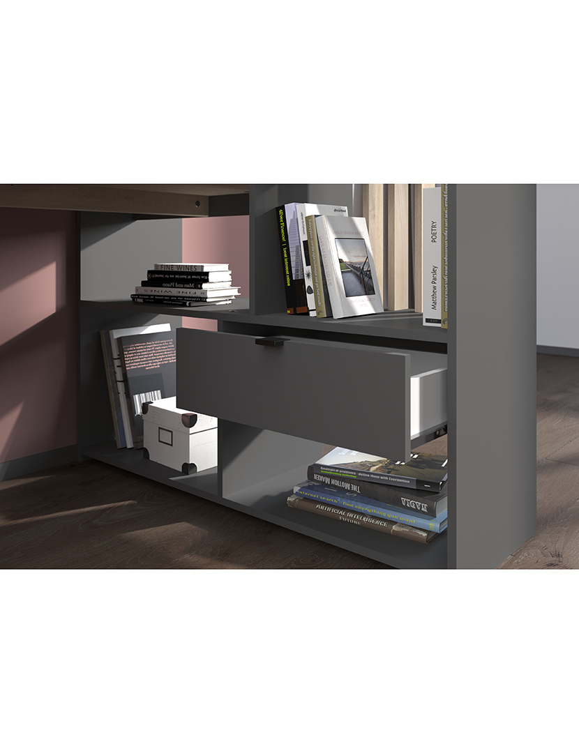 Secretária Shadow Carvalho e Cinza Escuro