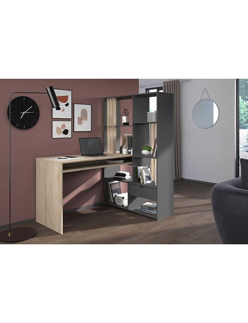 Secretária Shadow Carvalho e Cinza Escuro