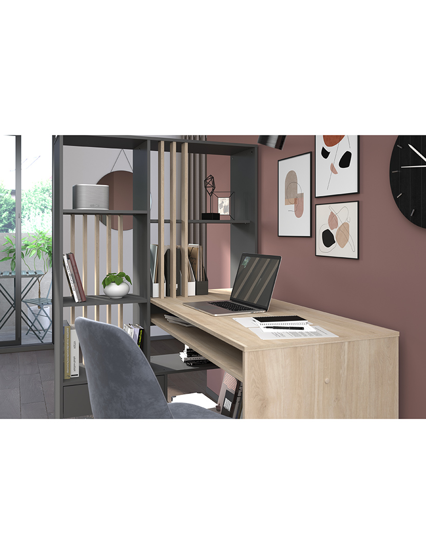 Secretária Shadow Carvalho e Cinza Escuro