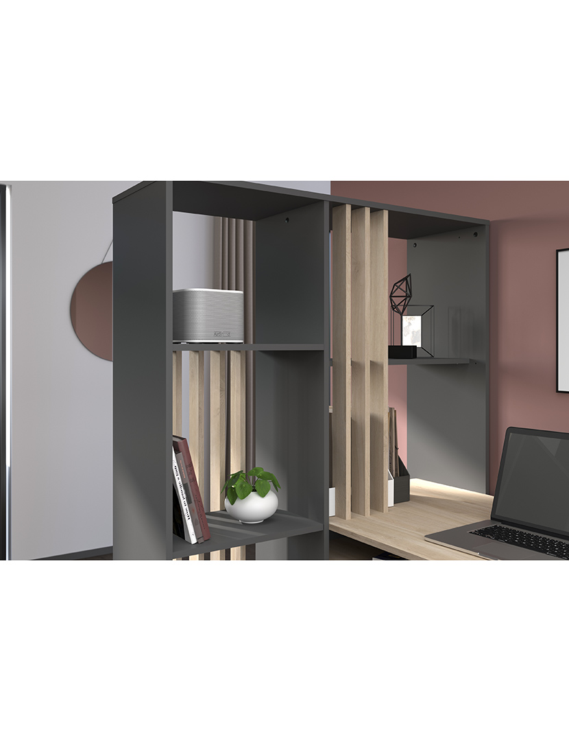 Secretária Shadow Carvalho e Cinza Escuro