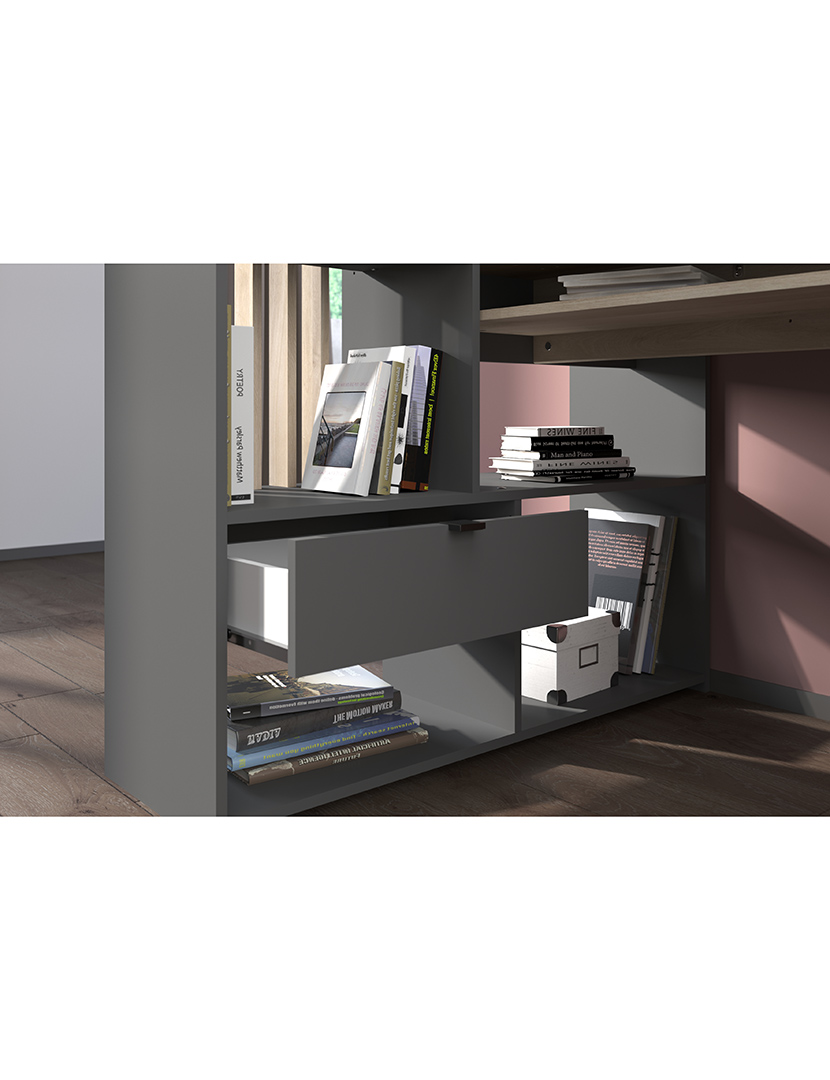 Secretária Shadow Carvalho e Cinza Escuro