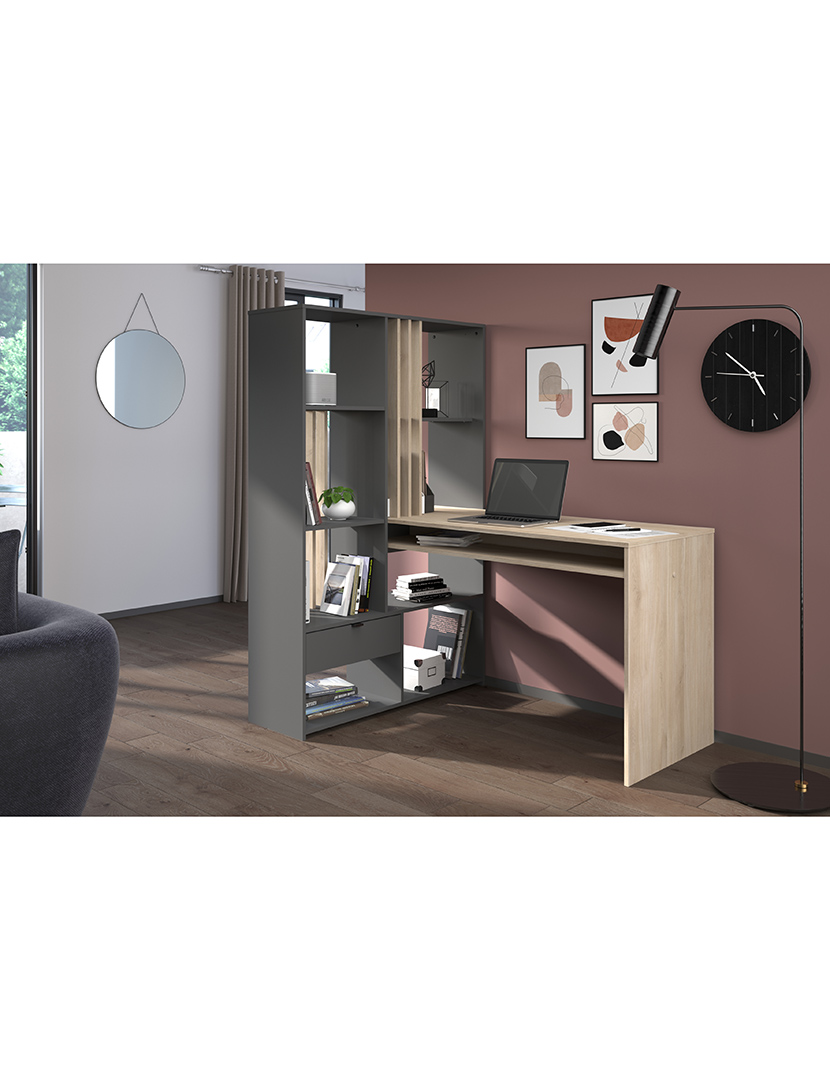 Secretária Shadow Carvalho e Cinza Escuro