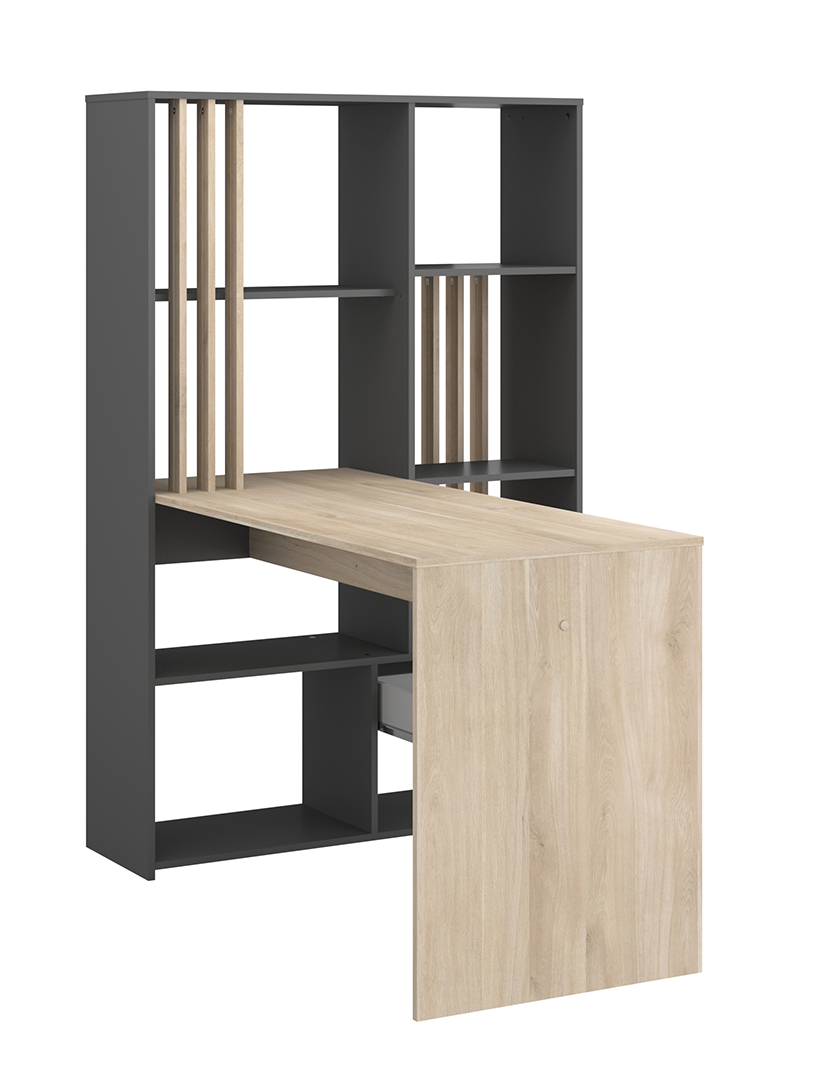 Secretária Shadow Carvalho e Cinza Escuro