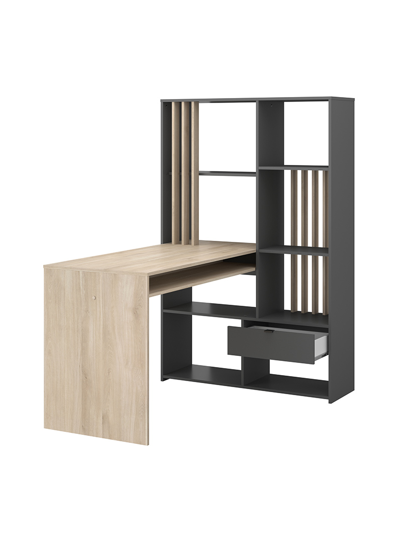 Secretária Shadow Carvalho e Cinza Escuro