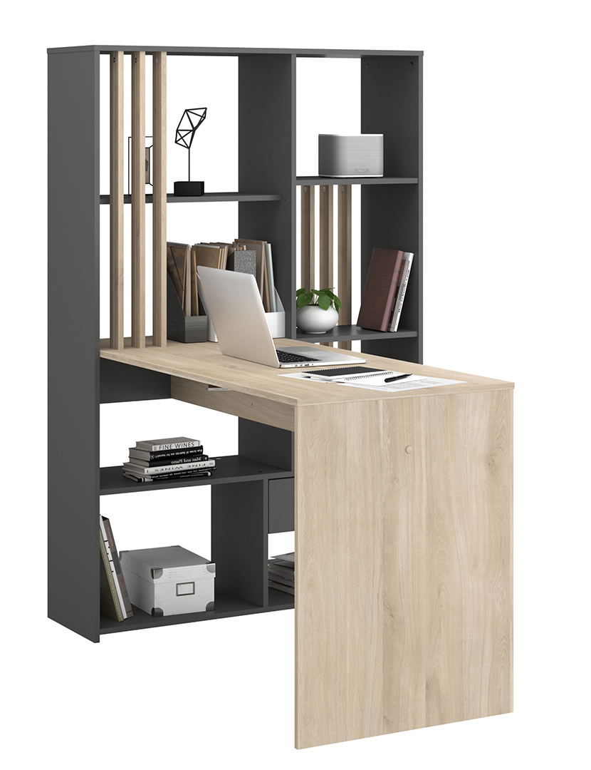 Secretária Shadow Carvalho e Cinza Escuro