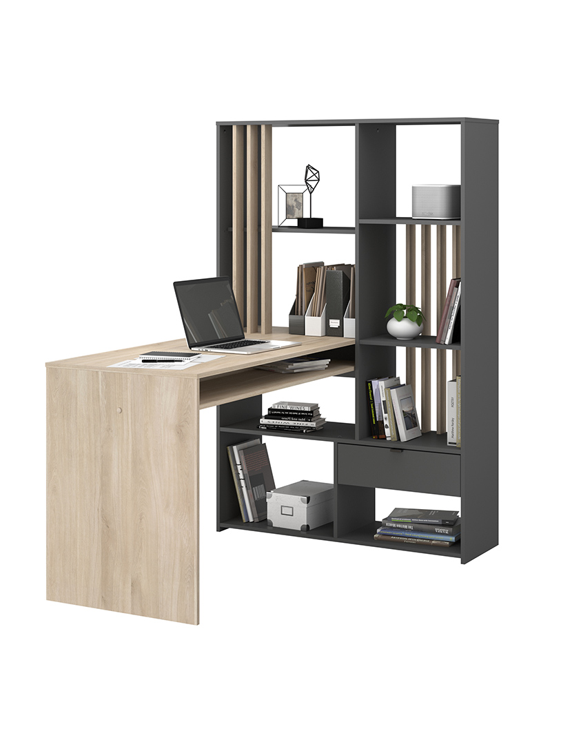 Secretária Shadow Carvalho e Cinza Escuro