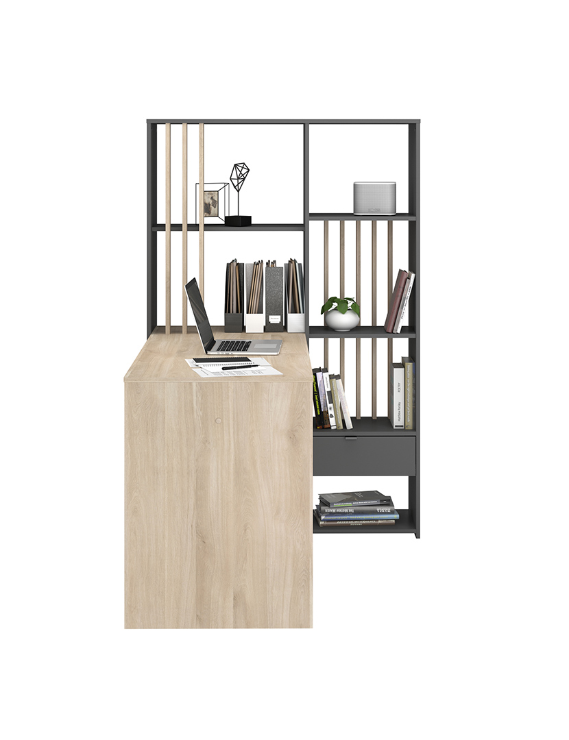 Secretária Shadow Carvalho e Cinza Escuro