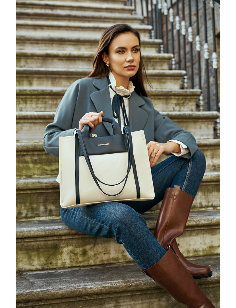 Tote Bag Senhora Umbria Bege e Azul Escuro