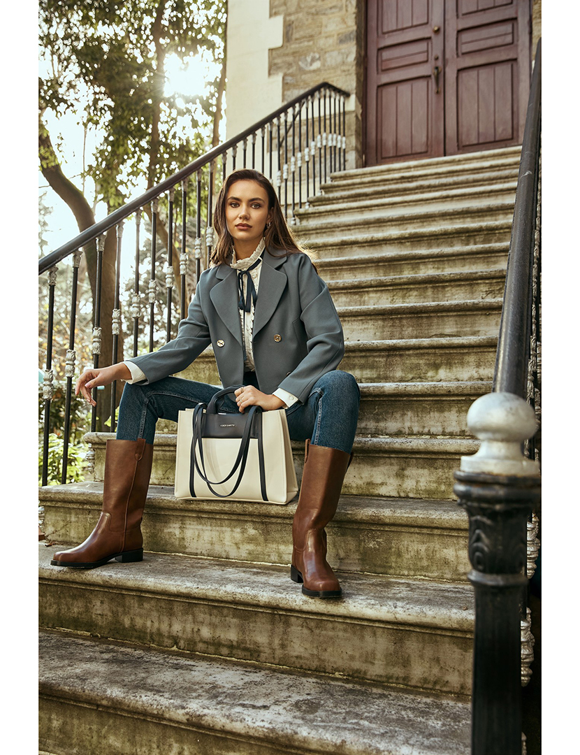 Tote Bag Senhora Umbria Bege e Azul Escuro