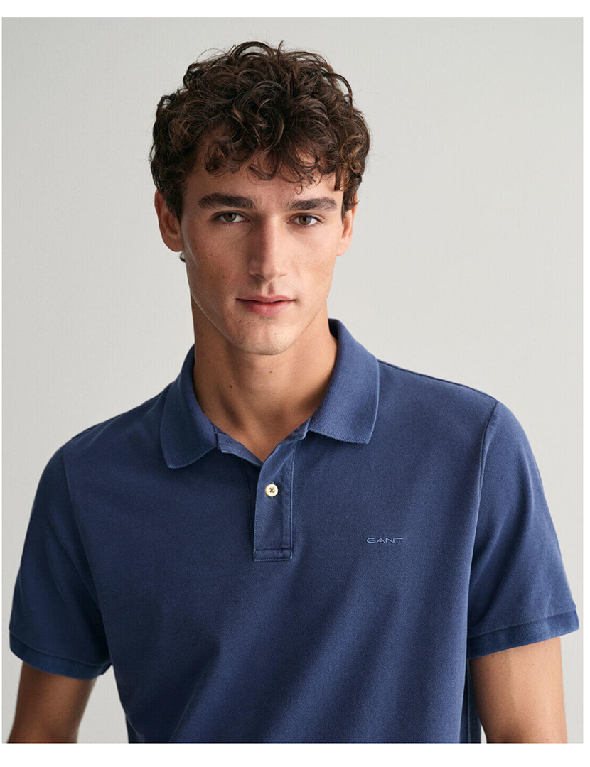 Pólo Regular Fit Sunfaded Piqué Azul