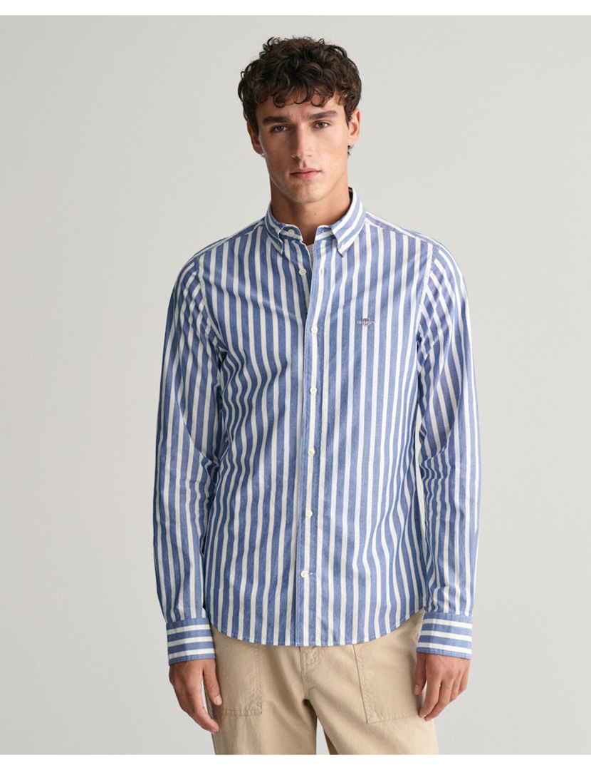 Camisa Riscas Reg Wide Azul