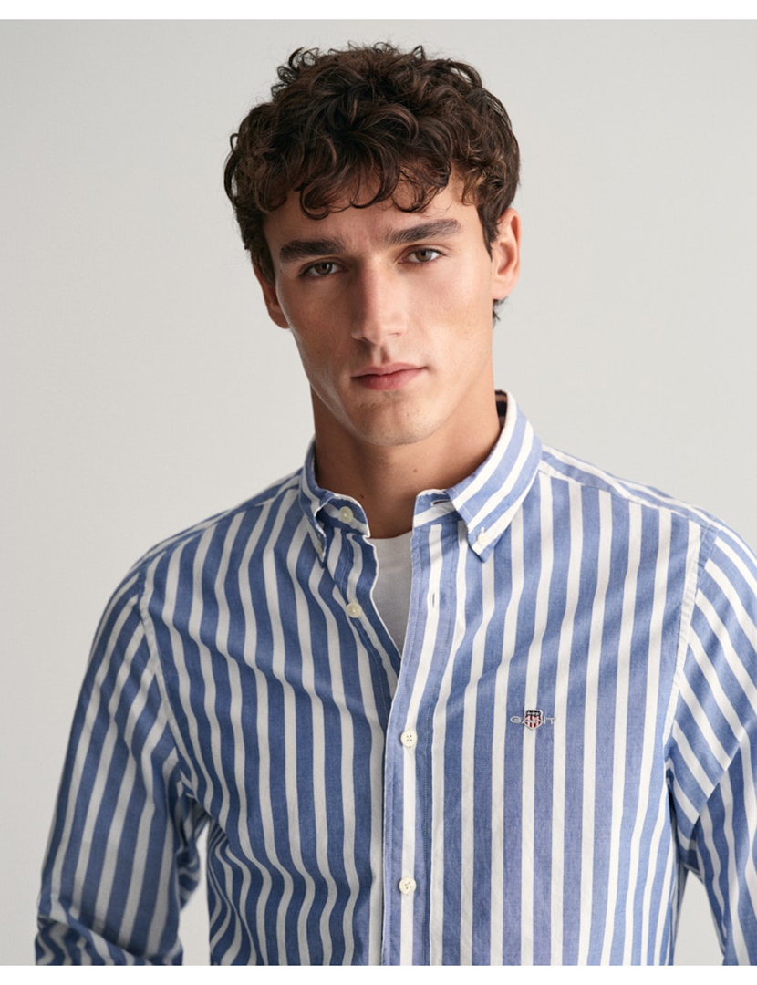 Camisa Riscas Reg Wide Azul