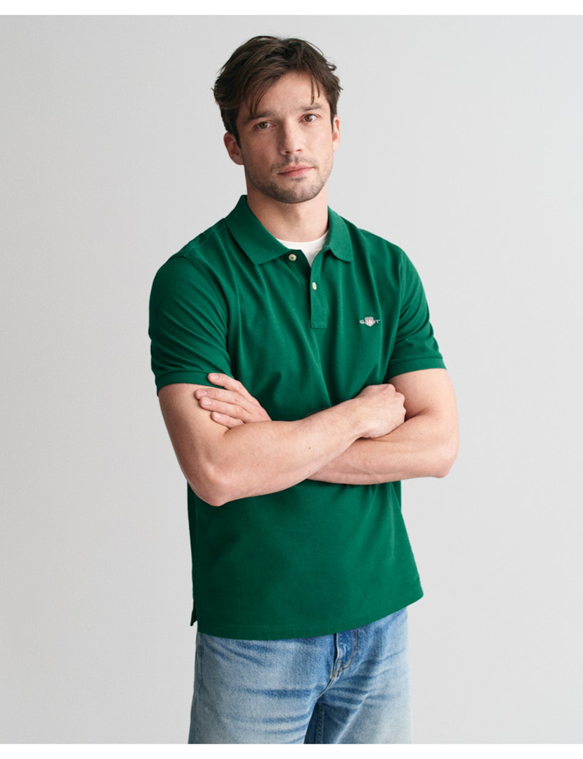 Pólo Regular Fit Shield Piqué Verde Escuro